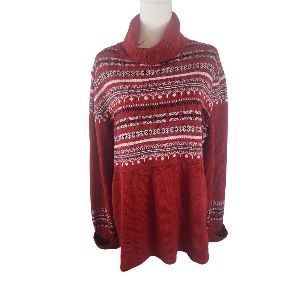 Cato Red Fair Isle Sweater Oversized Turtleneck Grandmacore Cottagecore Cozy